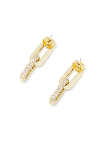 Pave Interlocking Oval Link Drop Earrings, Gold-Plated Brass & Cubic Zirconia